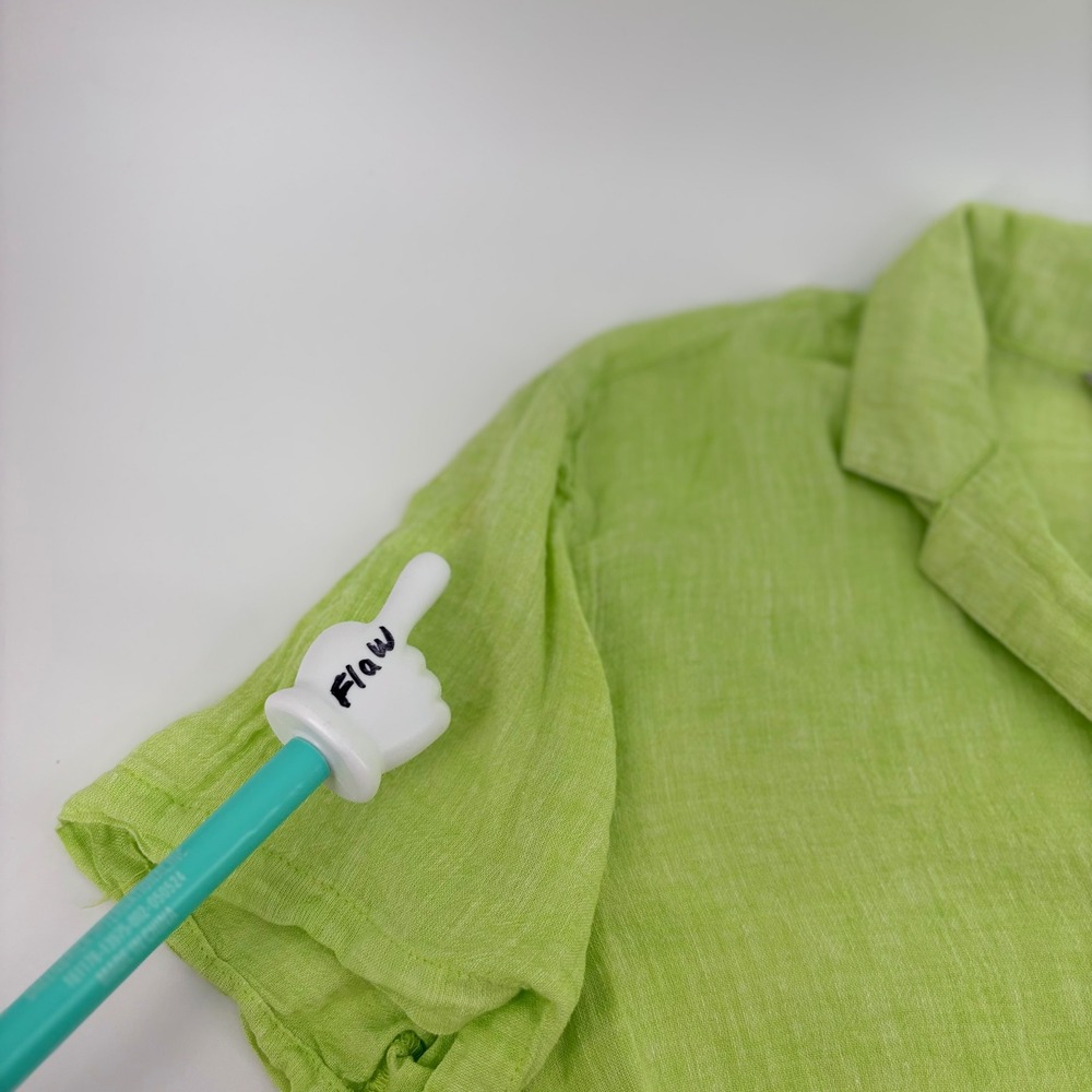 Hester & Orchard Lime Green Linen Blend Button Down Shirt XL Short Sleeve - Picture 2 of 8